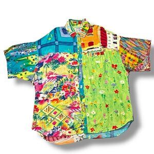 Vintage Jams World Hawaiian Shirt XL Crushed Rayon Mixed Print Patchwork RARE